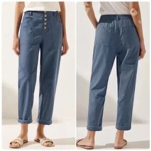 Lintico Heidi Linen Blend Simple Button Fly Trousers Blue Size XL NWT